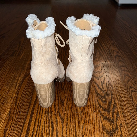 Express Pink and White Fur Heeled Boot - Picture 3 of 6